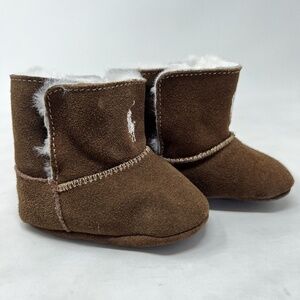 Ralph Lauren Infant Girl's Mallor Suede Toggle Boot Brown Layette Shoes Sz 1